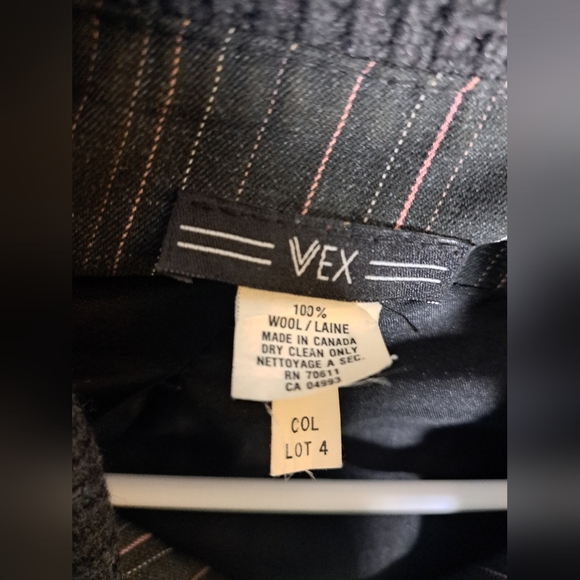 Vex Y2K 100% Wool Black with Pinstripes Zip Up Jacket Size Large - Picture 3 of 6